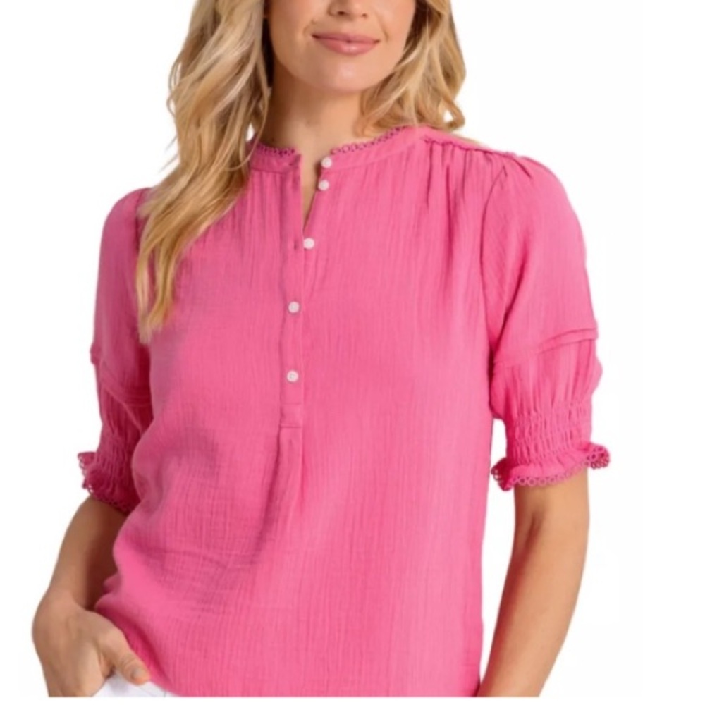 Southern Tide Pink Harlow Gauze Cotton Blouse XS